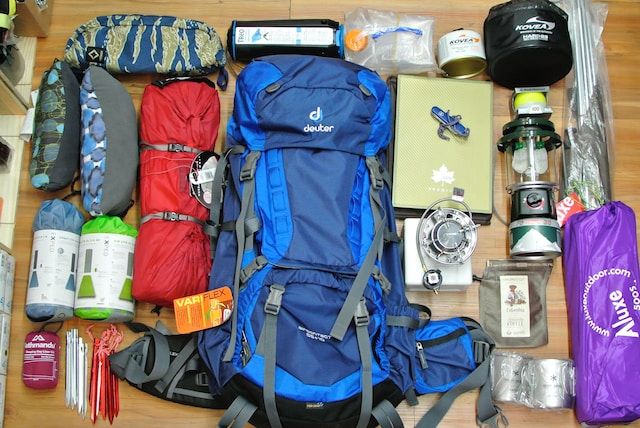 Assorted types of gear to bring for camping.